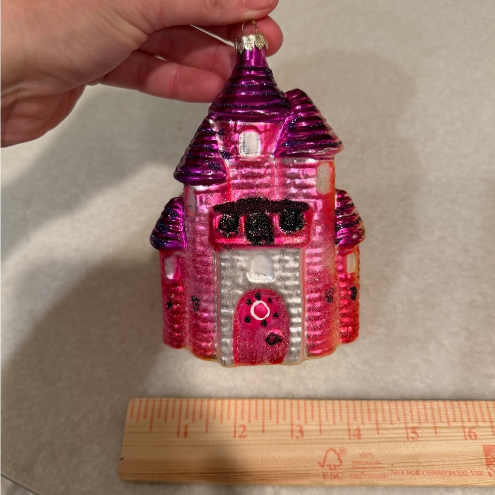 Pink and Purple Blown Glass princess Castle Ornament